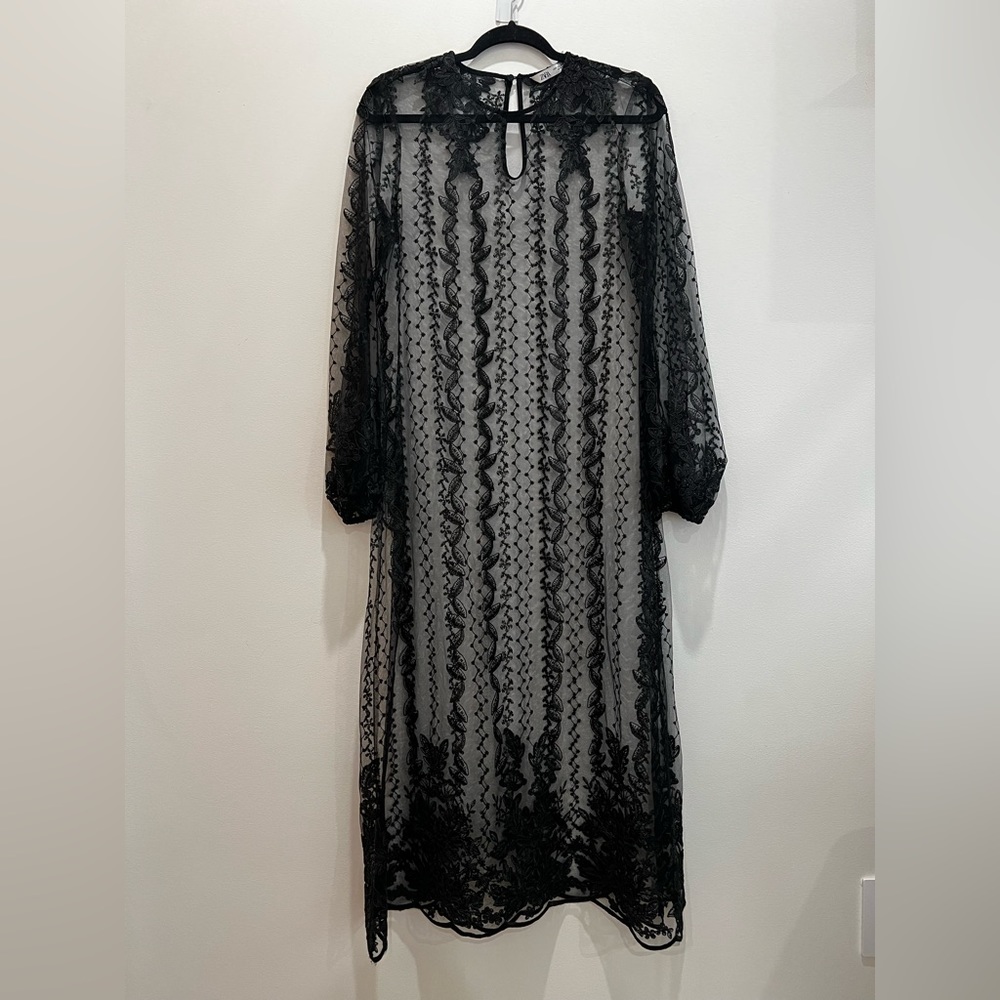 Zara sheer black maxi dress NWOT. Size small. Gorgeous subtle sequin detailing!